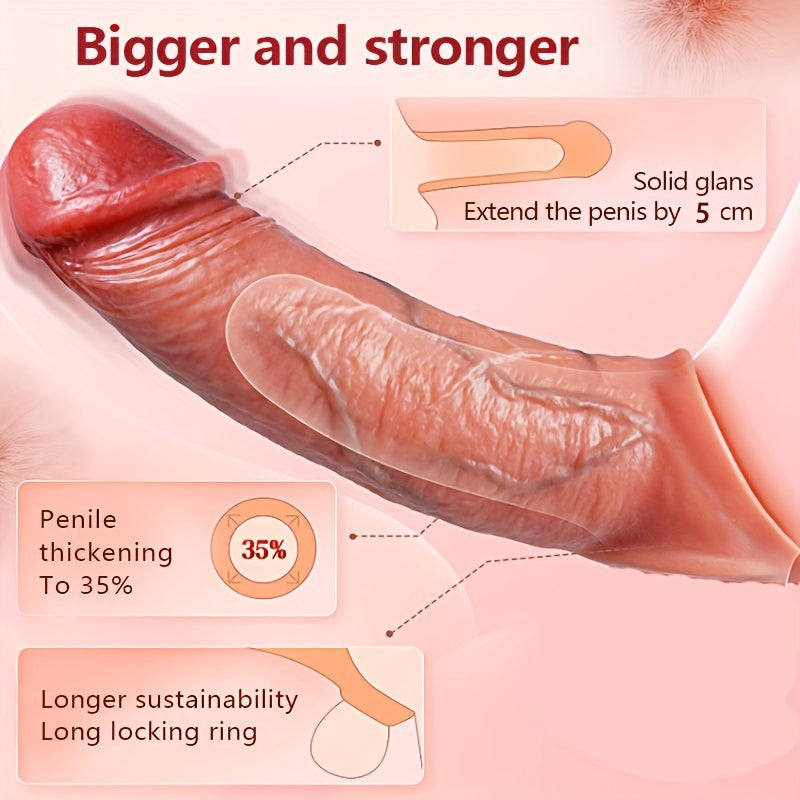 Men Liquid Silicone Penis Sleeve with Vibration Remote Control and Extension