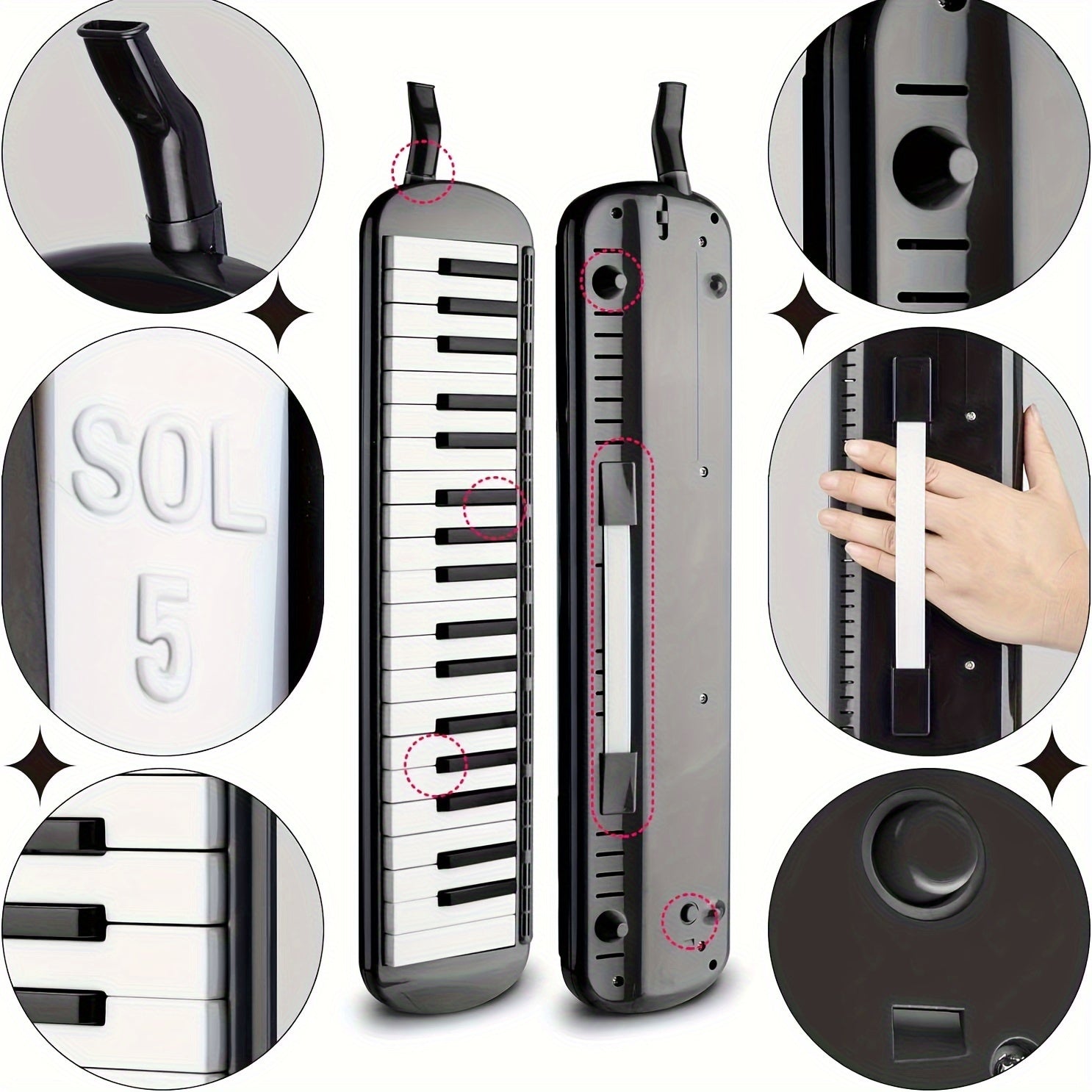 Eavanbaek 37-клавишная сопрано мелодика - портативное воздушное пиано с мягкой длинной трубкой, коротким мундштуком и сумкой для переноски - предлагается в черном/синем/розовом цветах