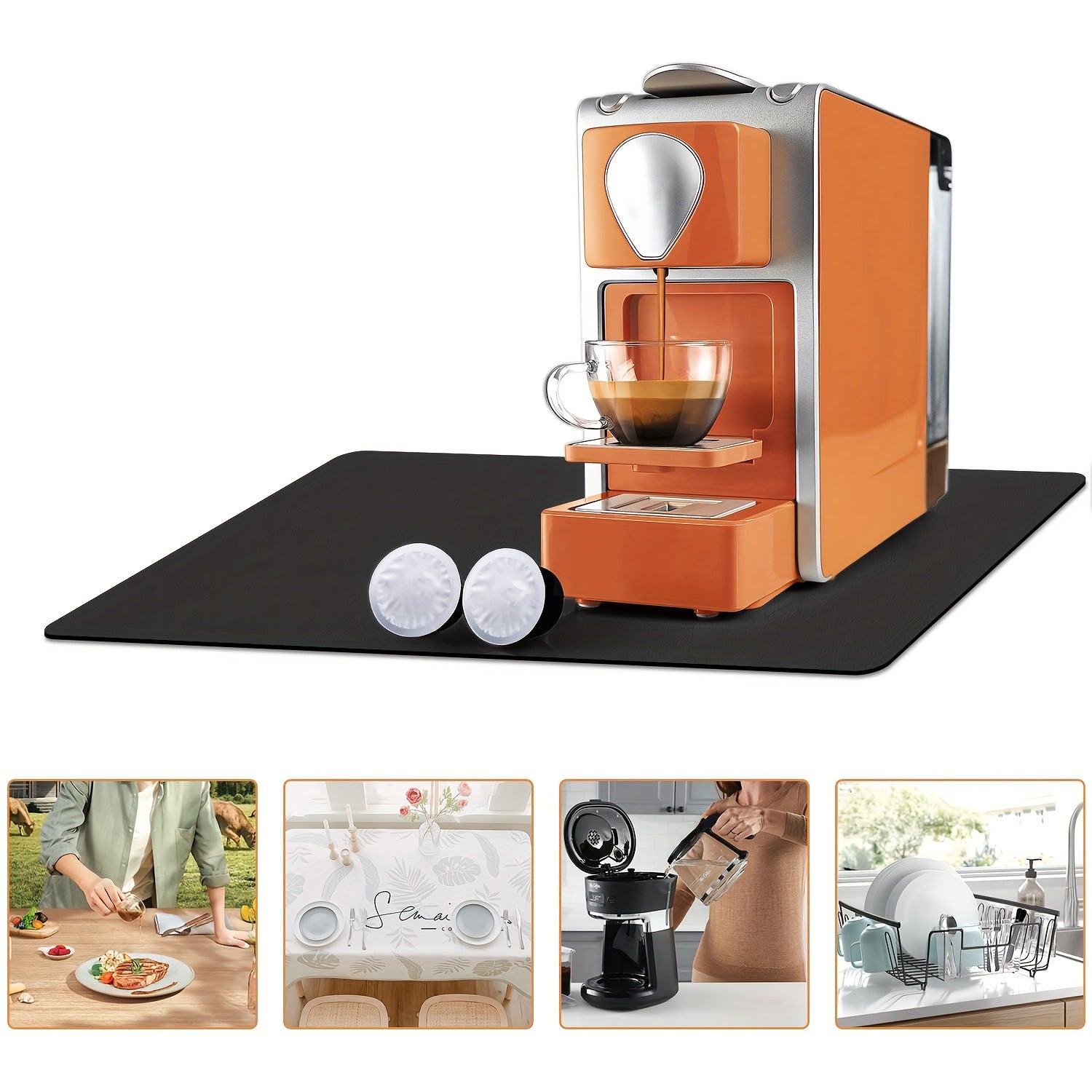 Alfombrilla de secado de goma con estampado retro de café, barro de diatomas duradero, multiusos