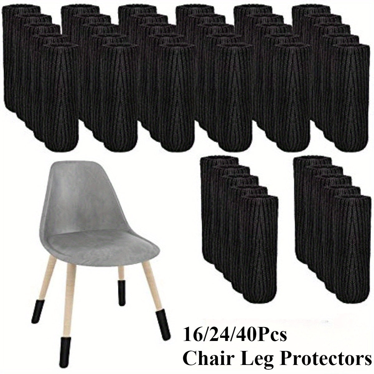 16, 24 yoki 40 ta stul oyoq himoyachilari to'plami - Qattiq pollar uchun yuqori elastiklikka ega to'qilgan stul oyoq pollari himoyachilari, chizishlarni oldini olish uchun - Mebel oyoq qoplamalari kiritilgan
