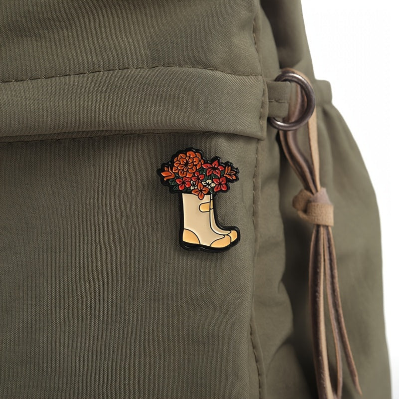 Set of 12 Floral and Green Plant Enamel Lapel Pins for Jackets and Bags