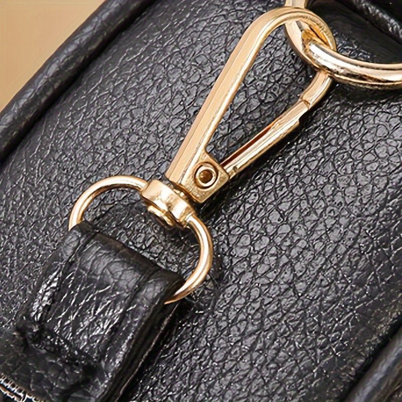 Women's Black Faux Leather Crossbody Bag with Adjustable Strap and Tassel