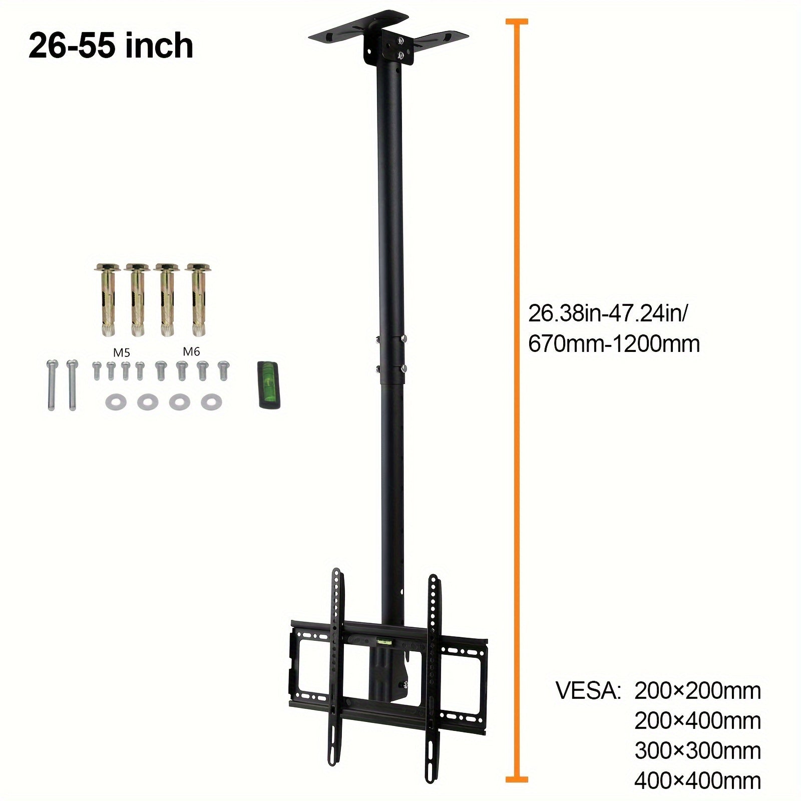Adjustable Ceiling TV Mount Bracket Fits 26-65 Inch Flat Screens VESA 600x400