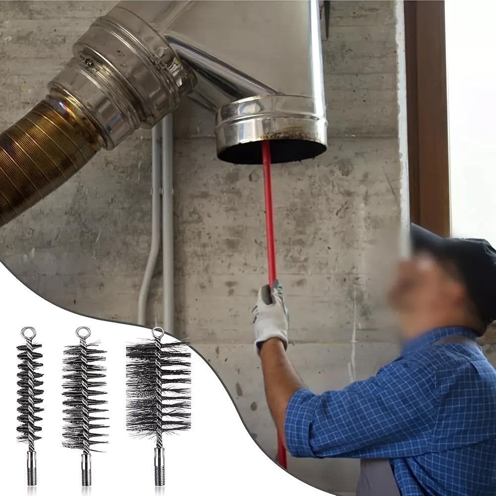 Set of 3 Stainless Steel Chimney Cleaning Brushes for Fireplace and Vent Ducts