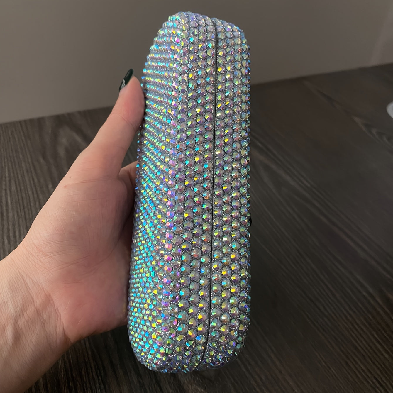 Faux Leather Eyewear Case with Sparkling Diamond Detailing and Square Design for Women