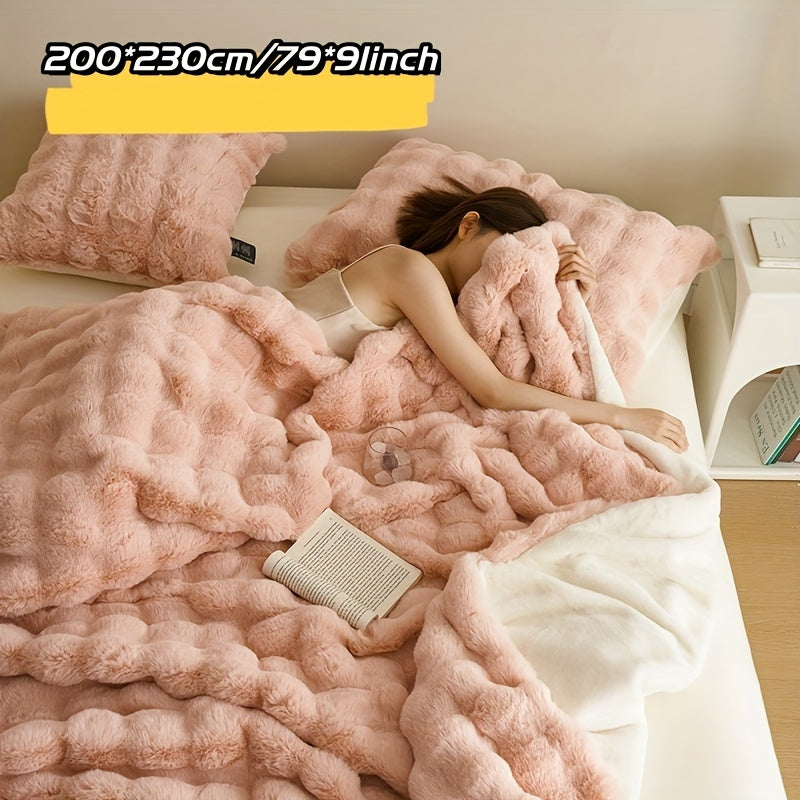 Faux Rabbit Fleece Blanket Soft Warm Throw for All Seasons and Gifts