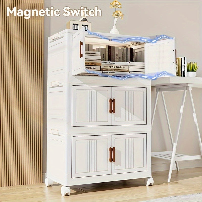 Plastic Storage Organizer with Wheels and Doors Large Capacity Stackable for Garage Basement and Playroom