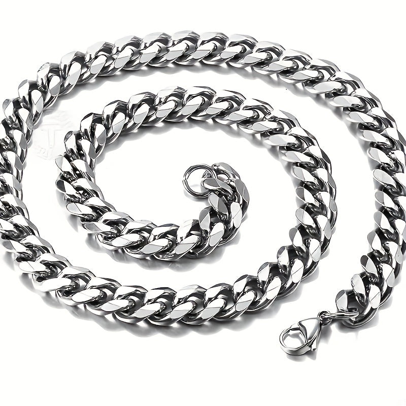 Men's Silver Cuban Chain Necklace Alloy Jewelry for Father's Day Gift