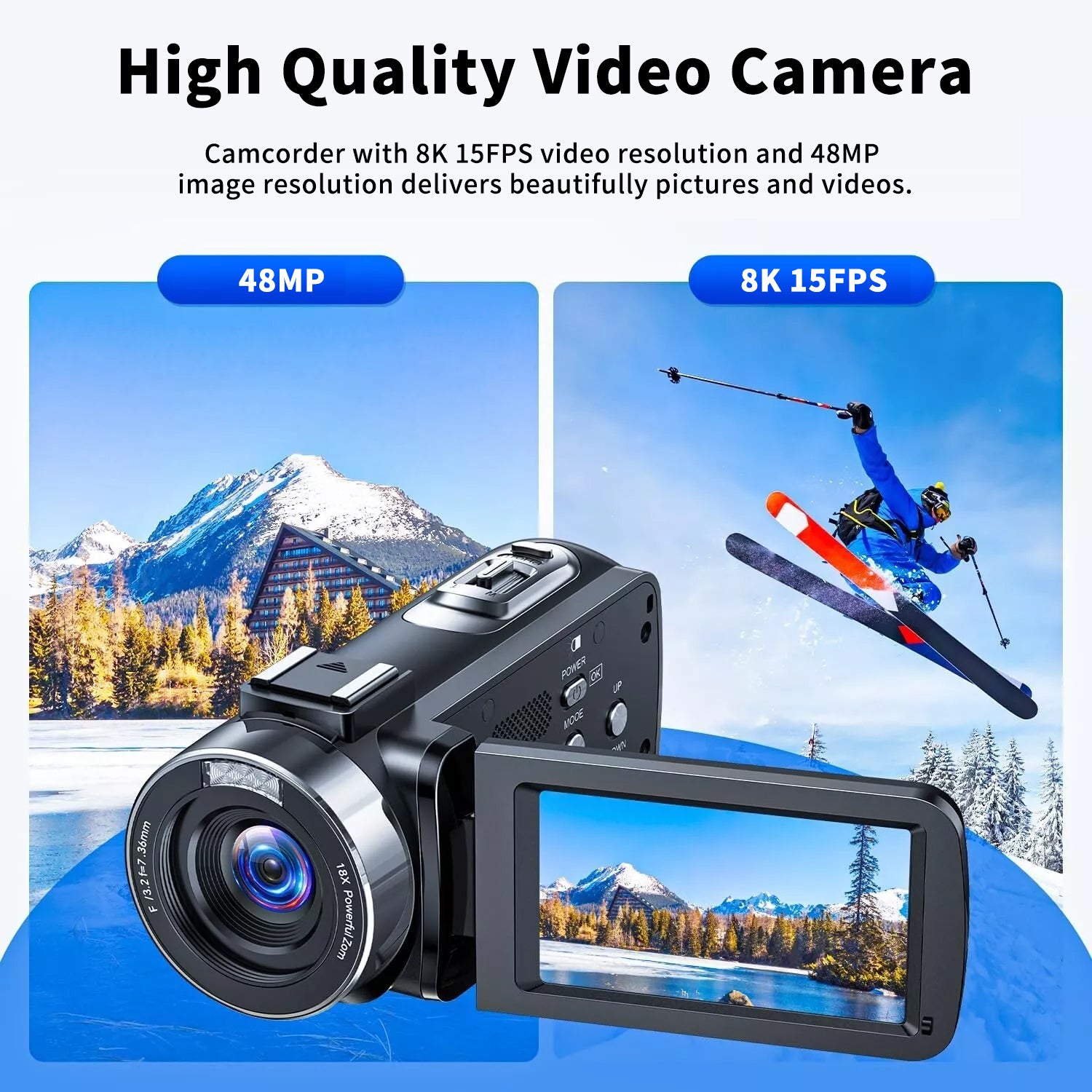 8K 64MP CMOS Action Camera with 18x Digital Zoom Night Vision Touchscreen WiFi Remote