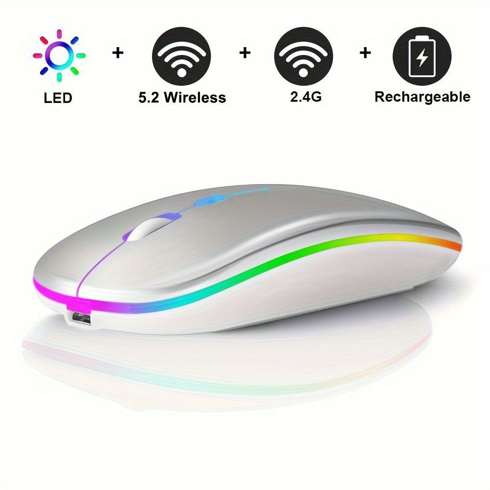Rechargeable Wireless LED Mouse for Laptops and Desktops Dual-Mode Wireless or USB Optical Ambidextrous Silent Portable