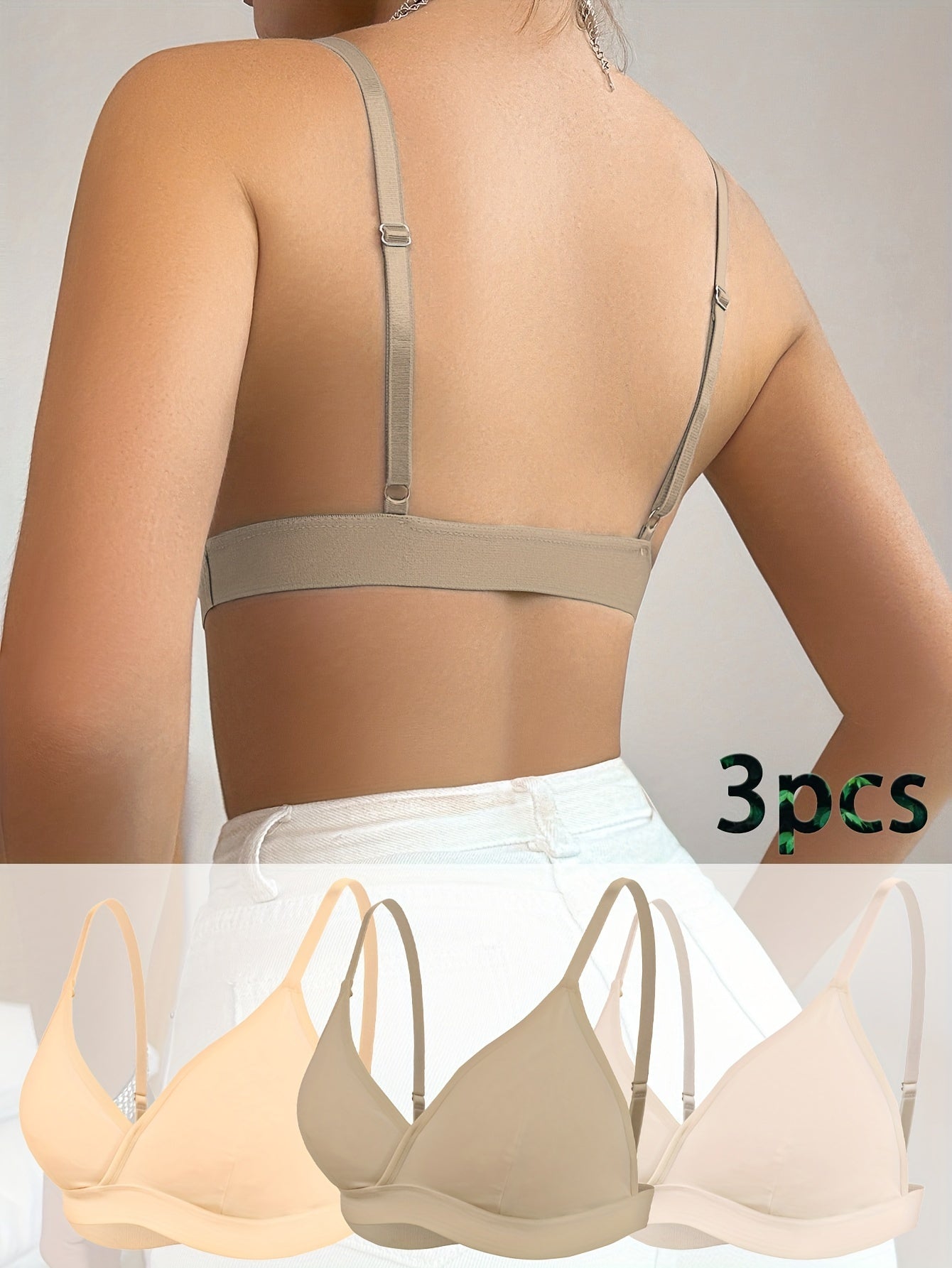 3 треугольных бюстгальтера с V-образным вырезом, удобные дышащие беспроводные бюстгальтера на тонких бретелях для повседневной носки, женское нижнее белье и трусы