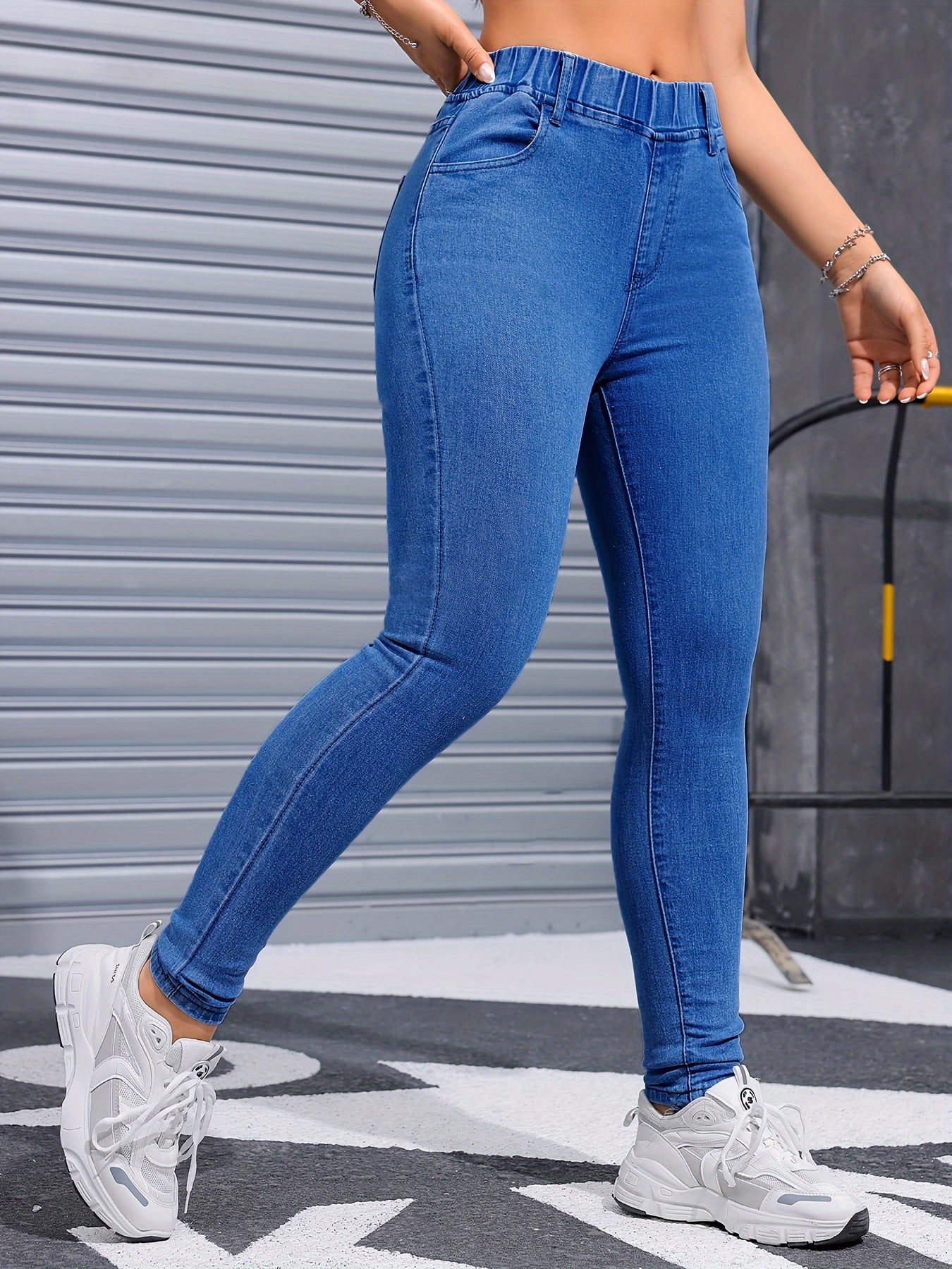 Women's High-Stretch Skinny Jeans Solid Wash Denim Casual All-Season