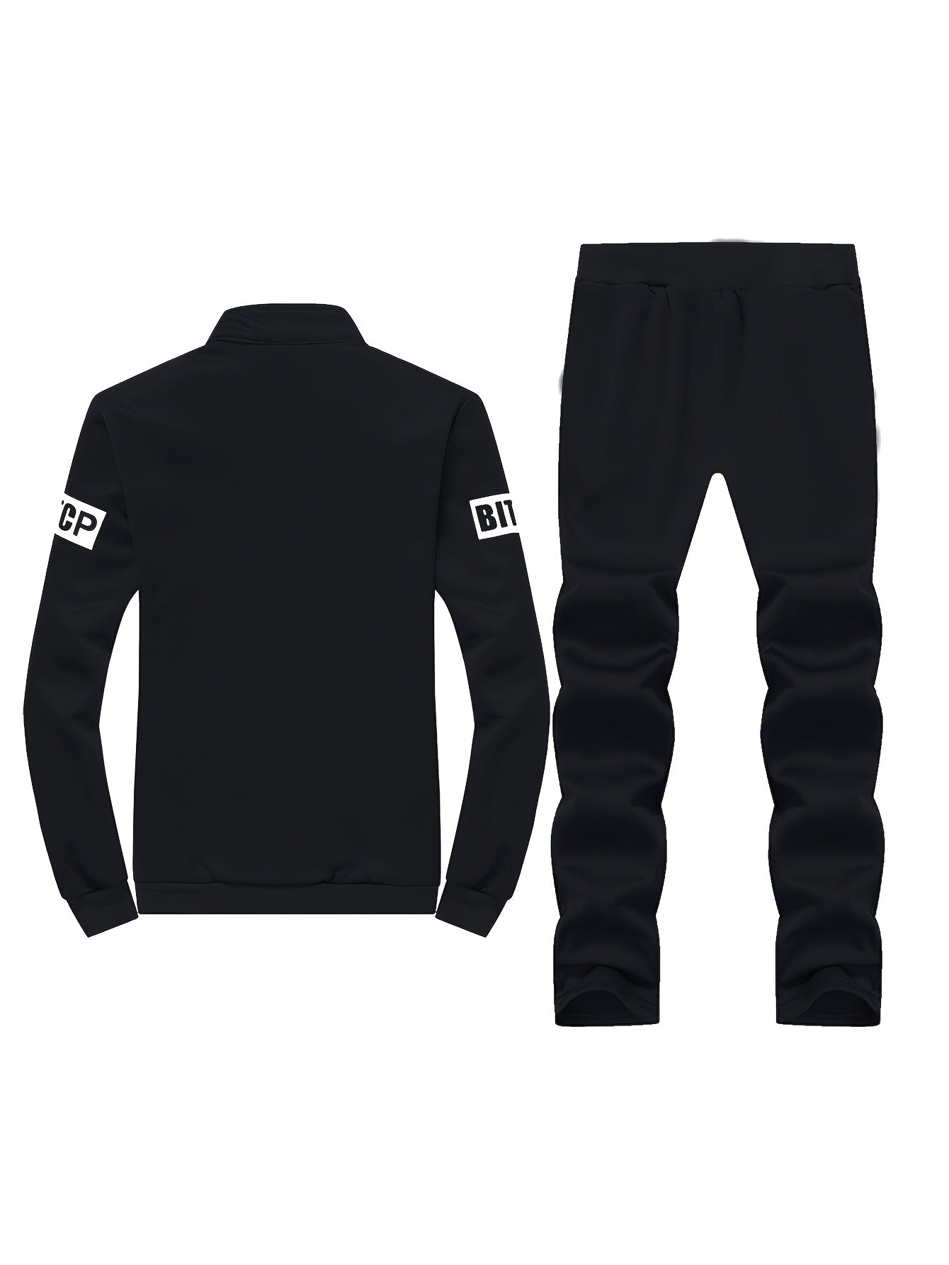 Men's Fleece Tracksuit Set with Pockets and "SPORT" Lettering in Black Polyester for Spring Fall