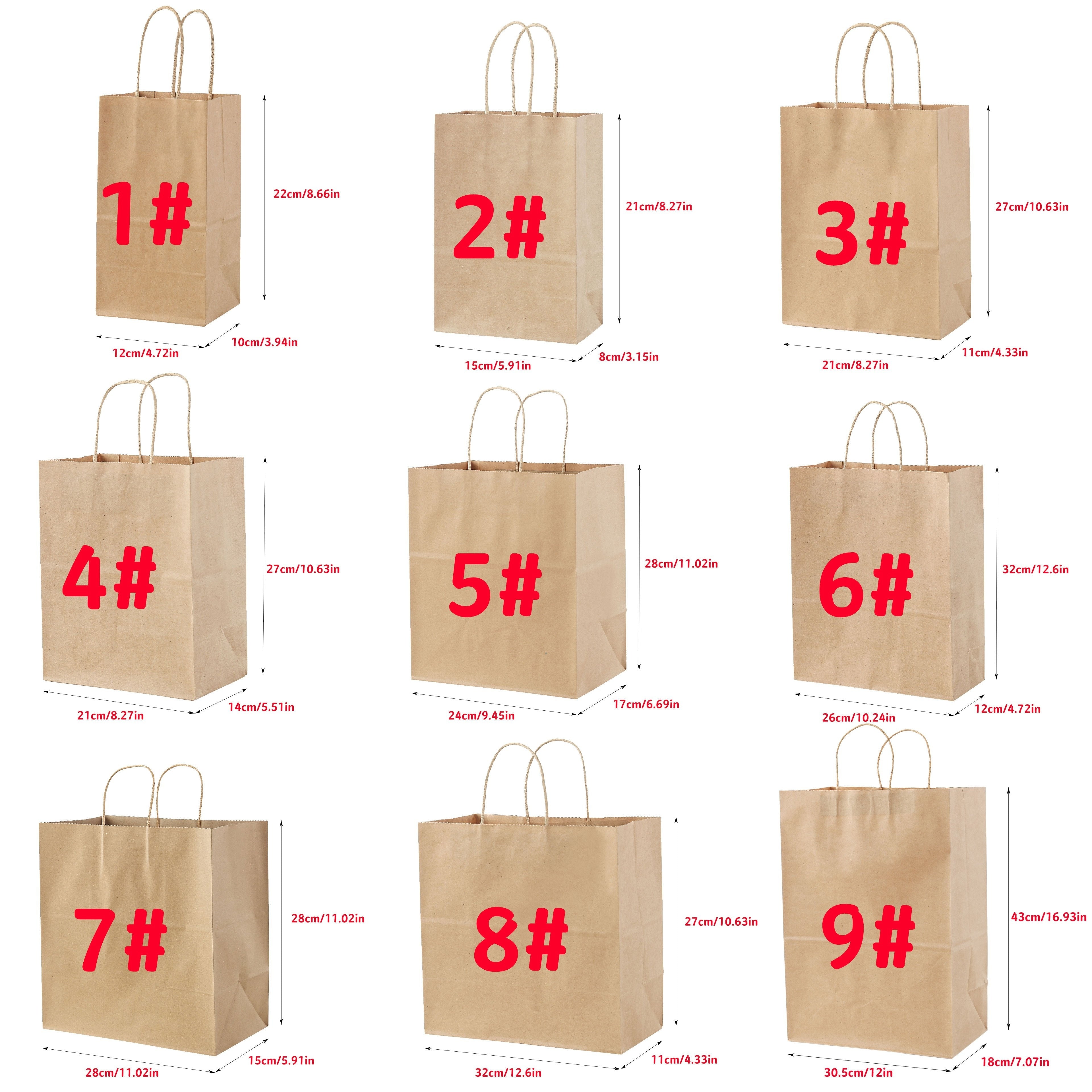 Katta hajmdagi Kraft qog'oz sovg'a sumkalar, turli o'lchamlarda, chakana savdo va qadoqlash uchun