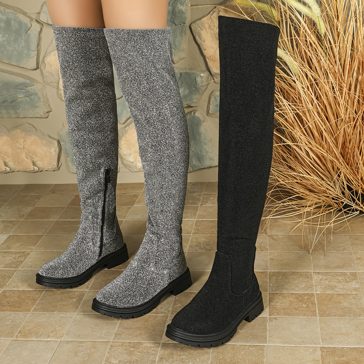 Women's Western Style Chunky Heel Platform Over-the-Knee Boots