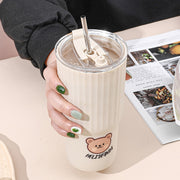 650ml Plastic Water Bottle for Kids and Adults Leak-Proof Portable Cute Bear Design