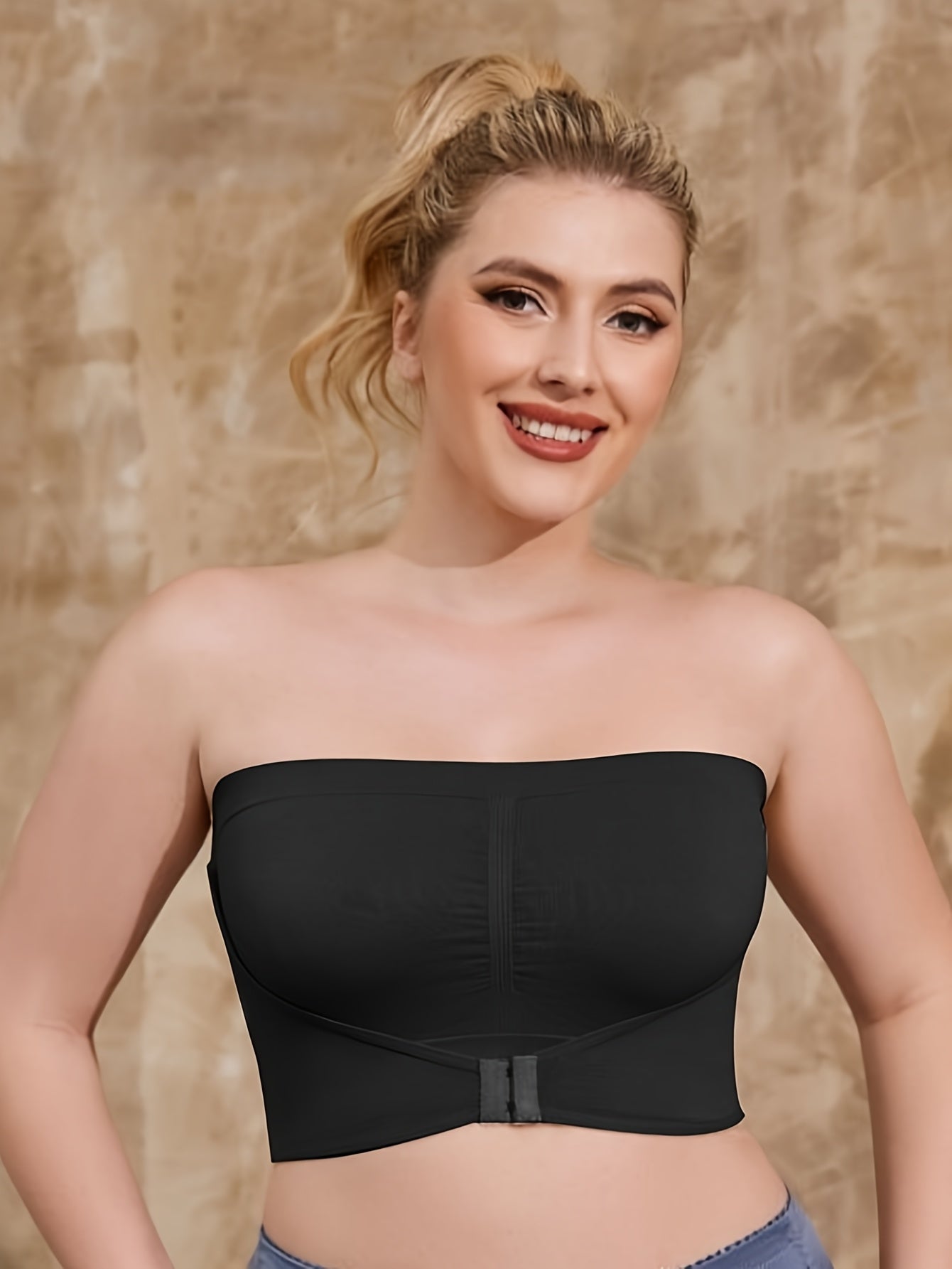 Бюстгальтер для женщин больших размеров бесшовный беспроводной спортивный черный дышащий для йоги и тренировок