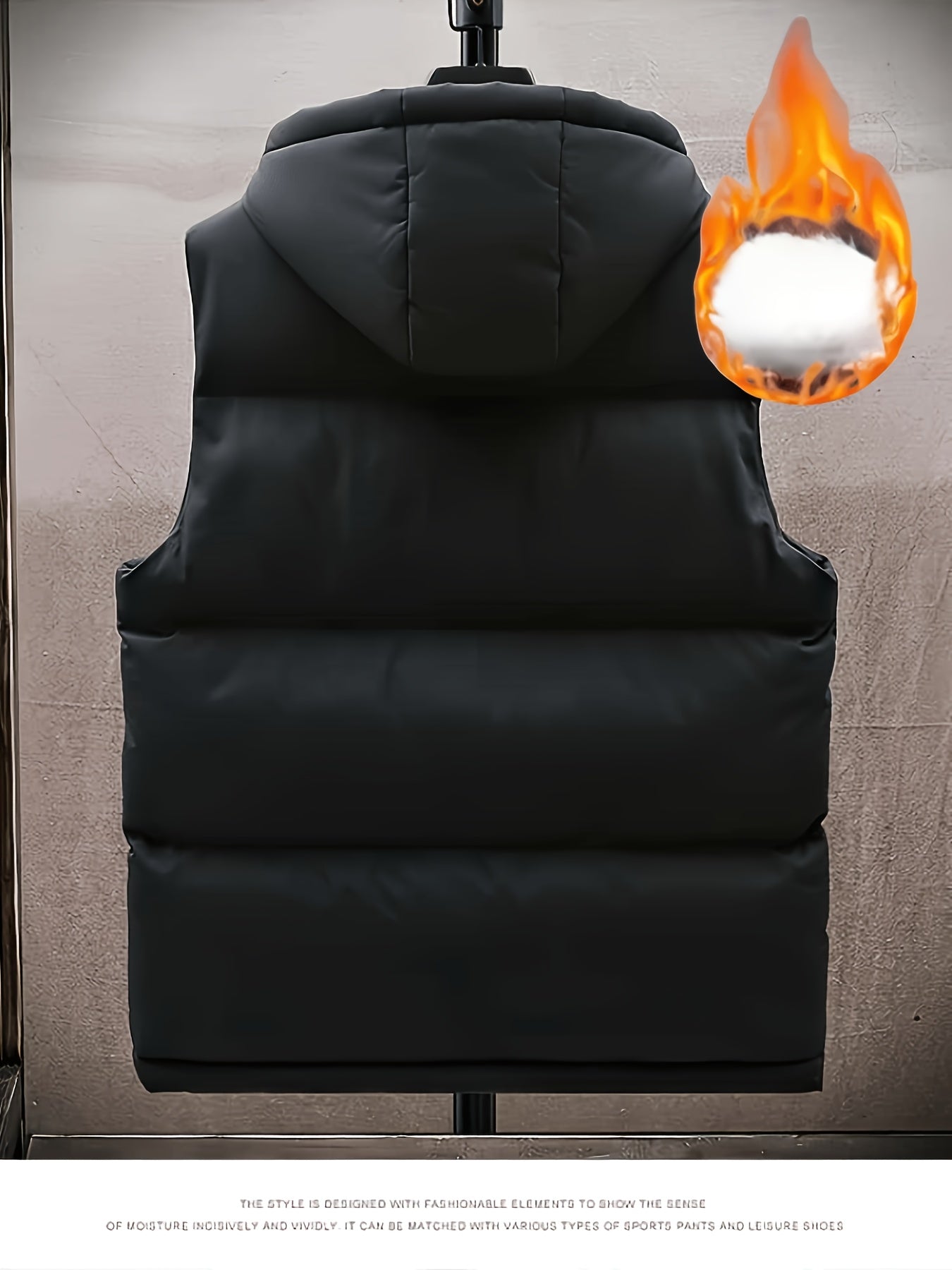 Men's Winter Hooded Vest with Fleece Lining, Multiple Pockets, Stand Collar