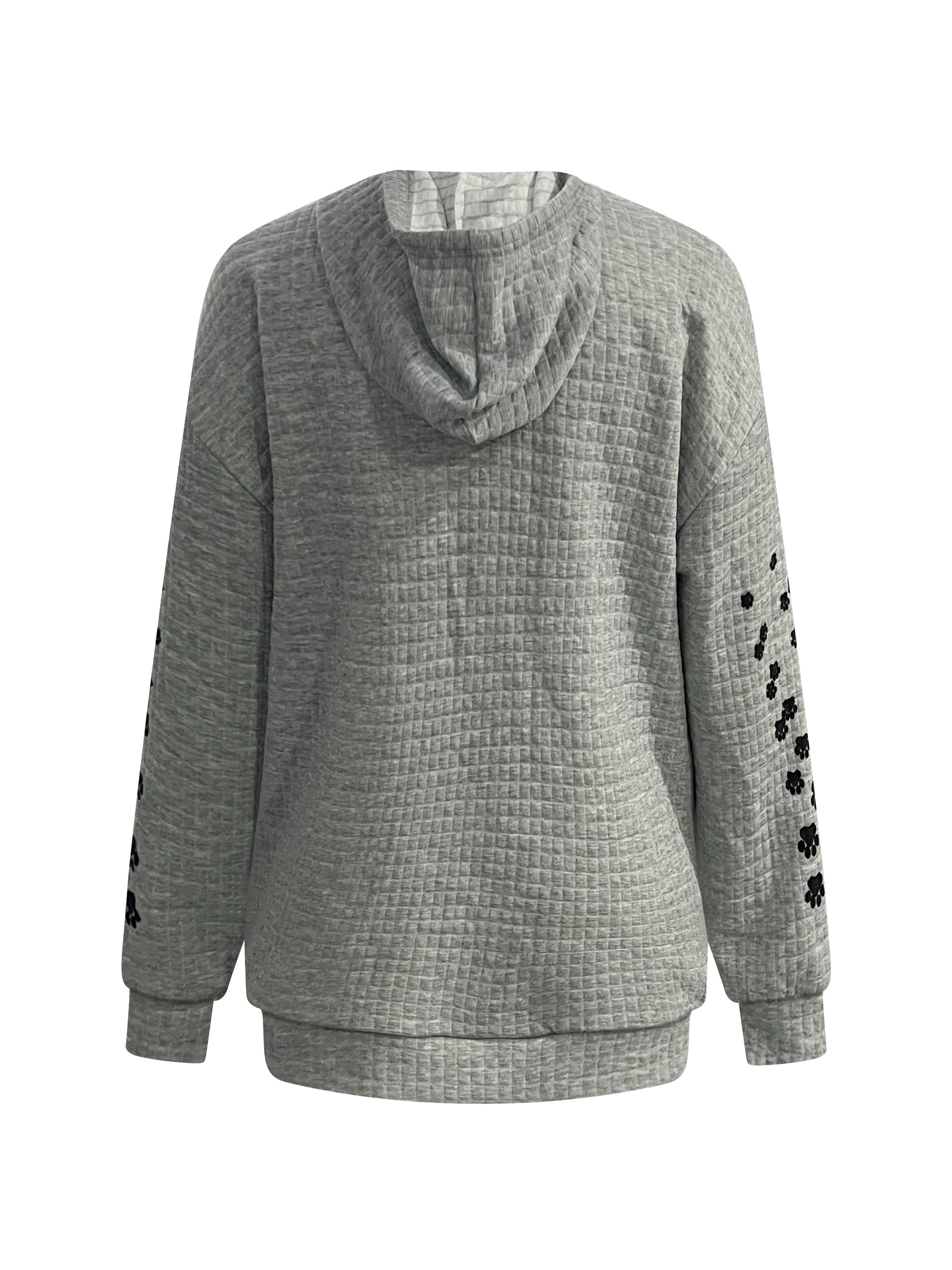 Women's Cat Pattern Waffle Hoodie Long Sleeve Casual Sweatshirt Large Size