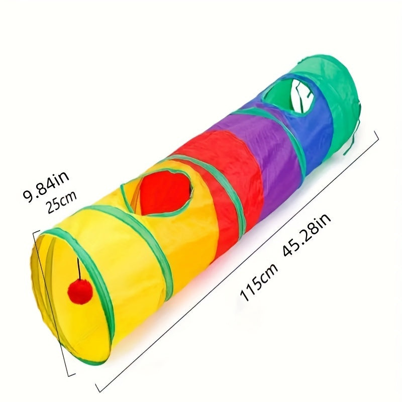 Plaid Foldable Cat Tunnel with Play Ball Durable Polyester Interactive Kitten Toy