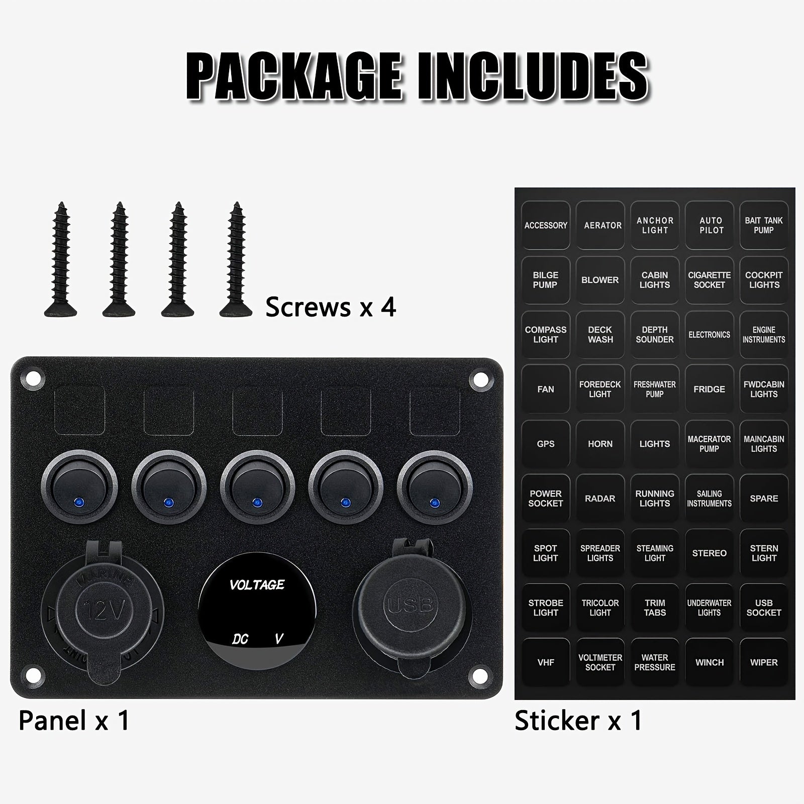 Ko‘p funksiyali roker kalit paneli USB zaryadkali volt o‘lchagich bilan avtomobil va yelkenli uchun