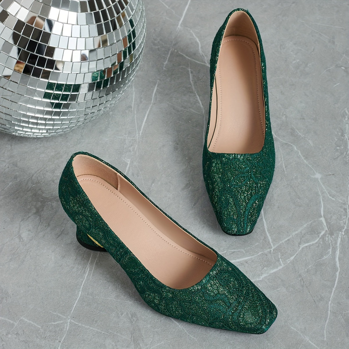 Ladies' Fashionable Mule High Heels, Comfortable Bright Thick Heels