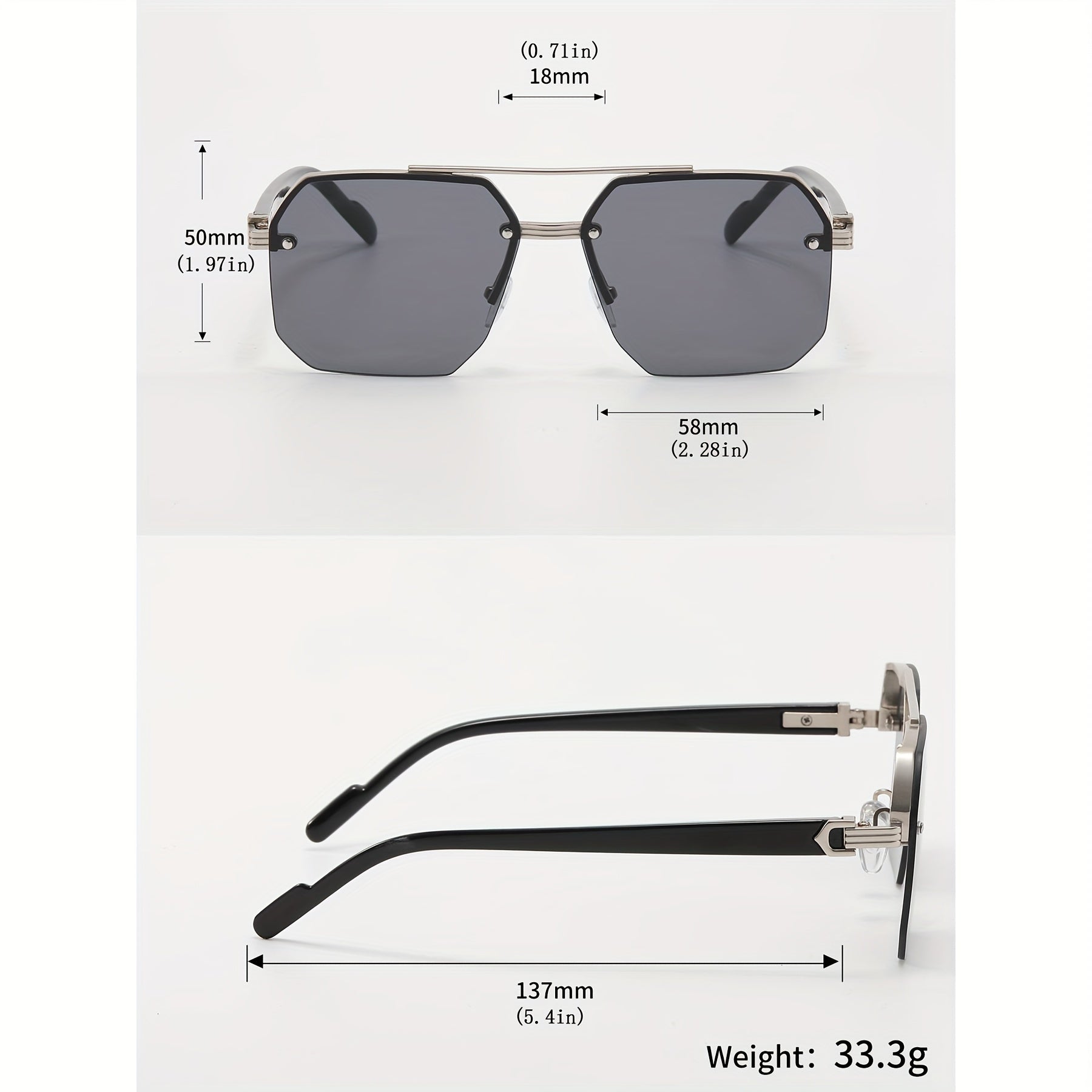 Men's Pilot Glasses Metal Frame Half-Rim Flat Top Business Casual Polycarbonate Lenses