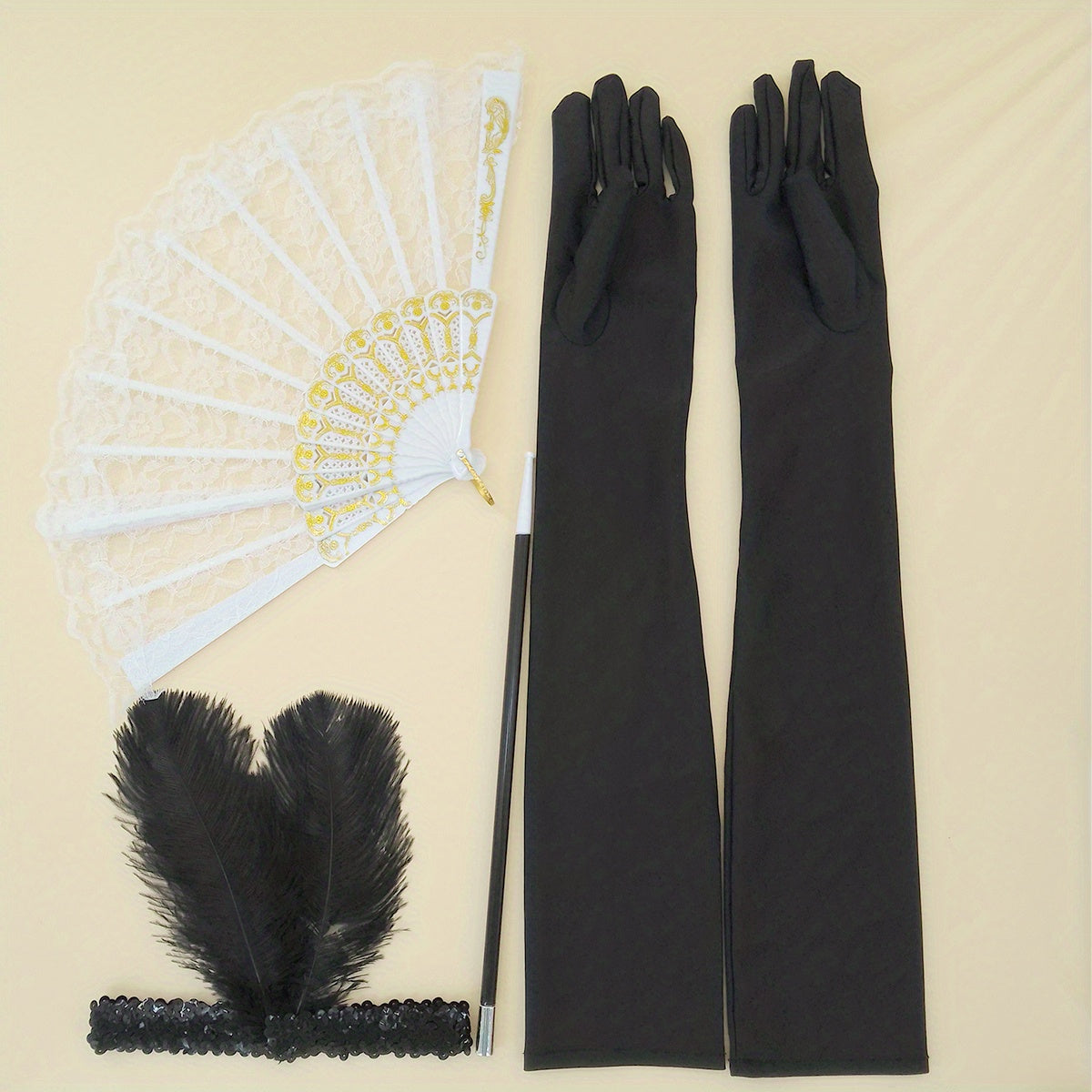1920s Women's Masquerade Party Accessories Gloves Feather Hair Clips Smoke Tube Fans Dress Embellishments