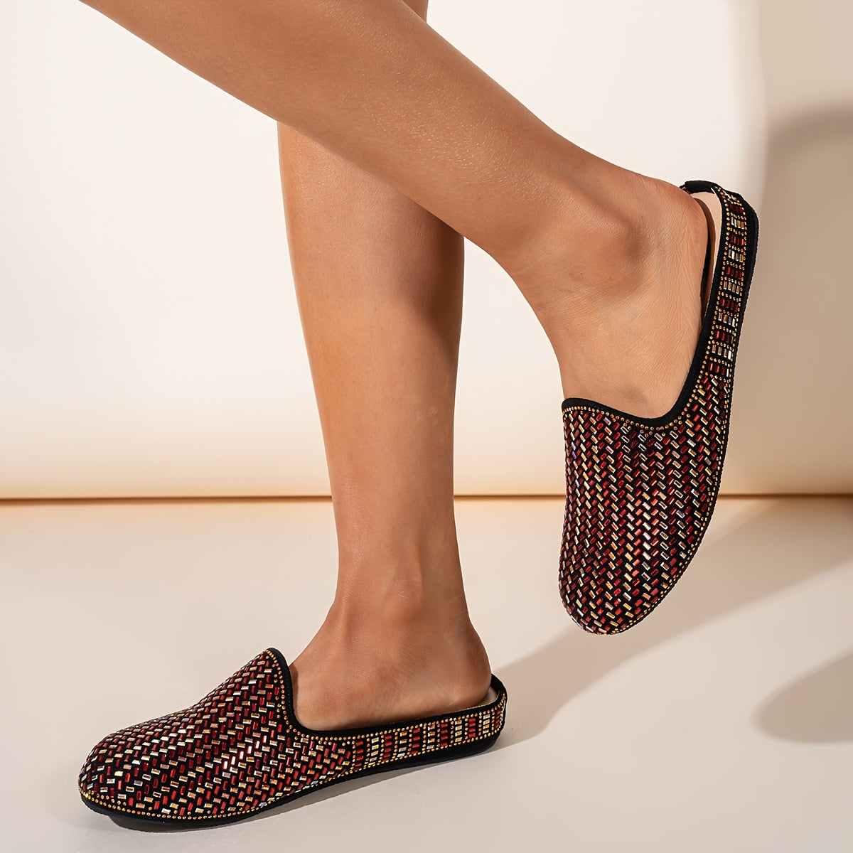 Women Geometric Rhinestone Slip-On Flats Comfortable Casual Shoes