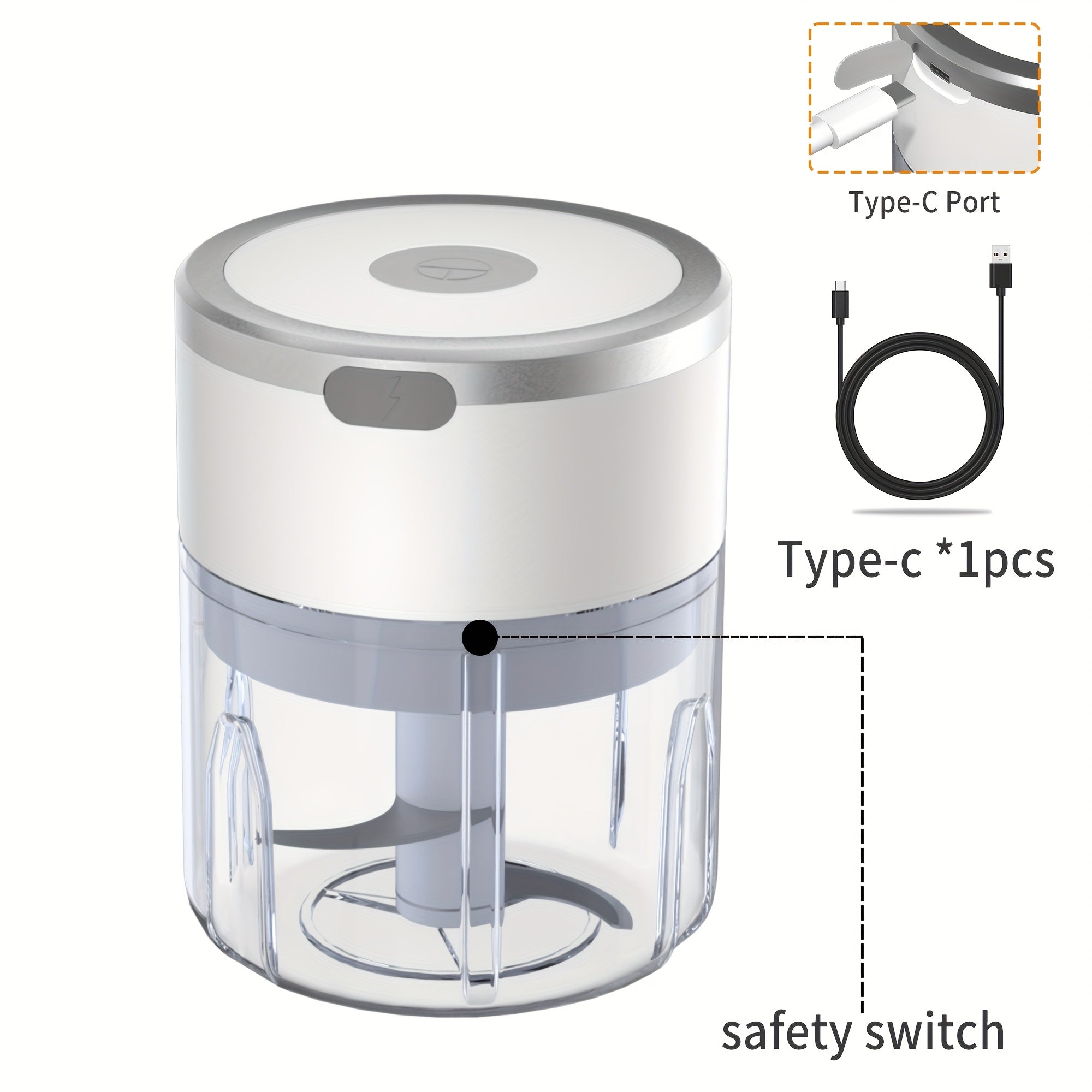 Mini picadora eléctrica de alimentos USB recargable, 8.45 oz, 1200 RPM para ajo, cebolla, chile