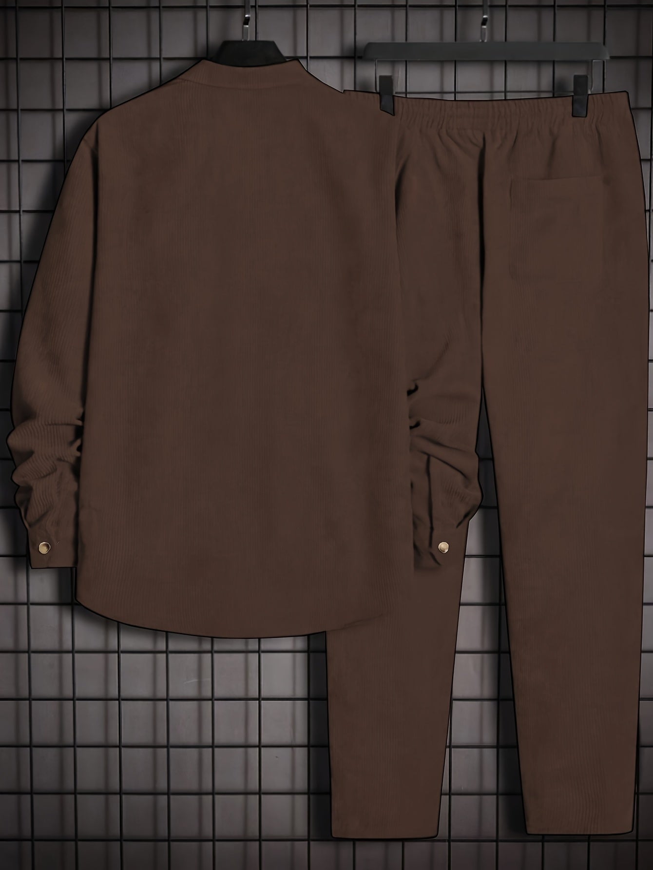 Men's Corduroy Casual Outfit Long Sleeve Button-Up Shirt and Drawstring Pants Fall Winter