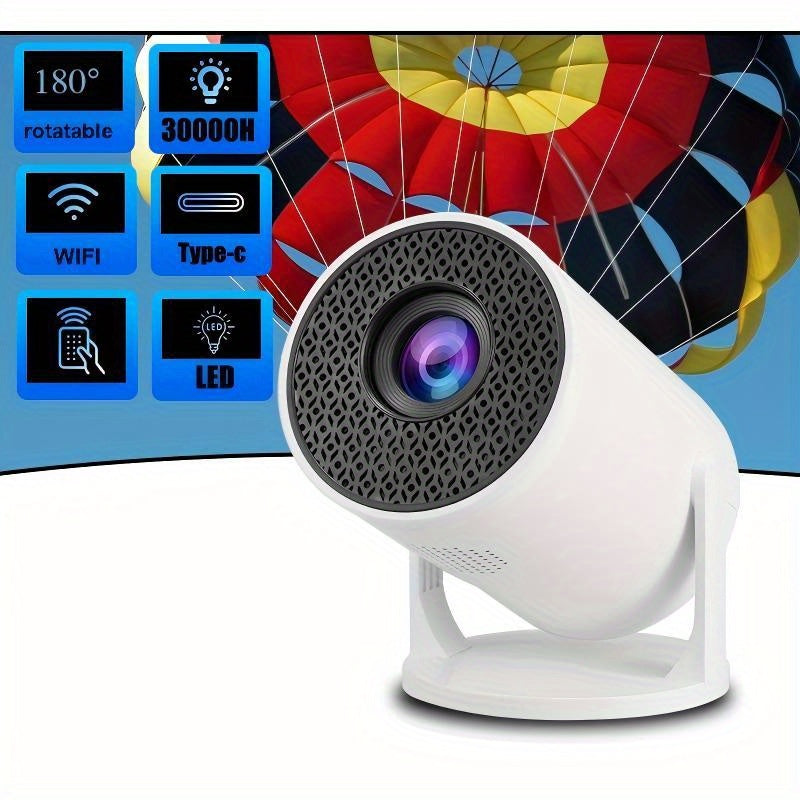 Mini Portable Projector with WiFi 6, 180° Rotatable, White for Home Theater