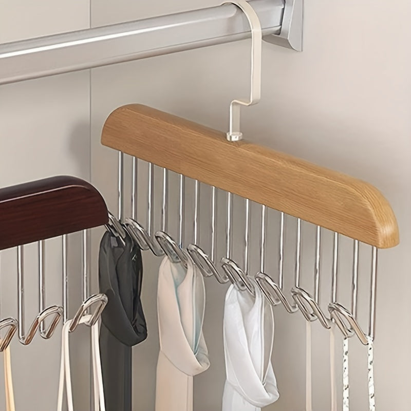 Wooden Clothes Hanger with 8 Wave Hooks for Bras and Accessories Unfinished