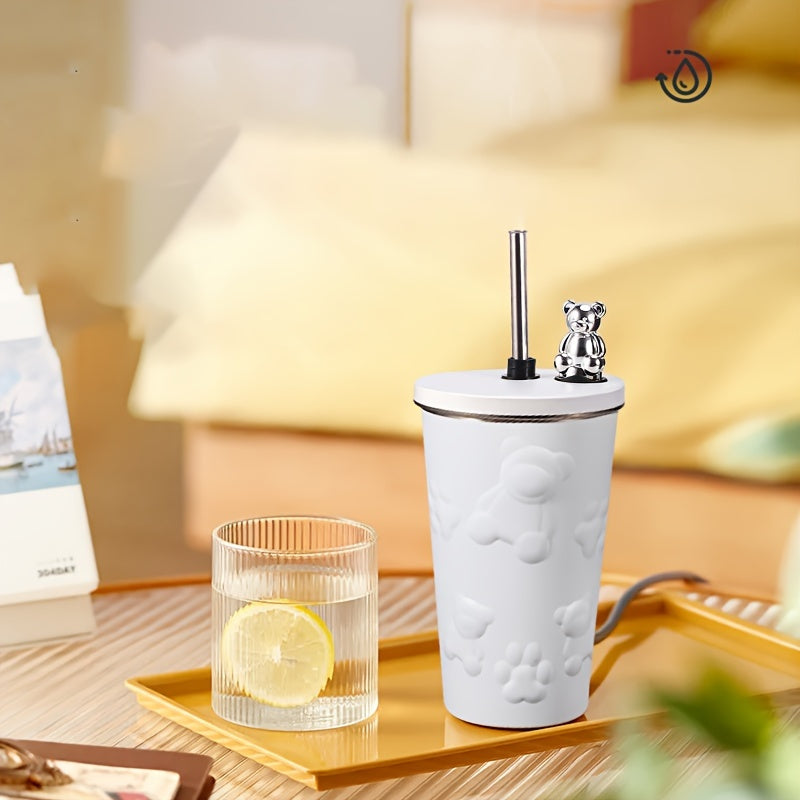 Кофейная кружка из нержавеющей стали с темой медведя и соломинкой для использования на ходу.