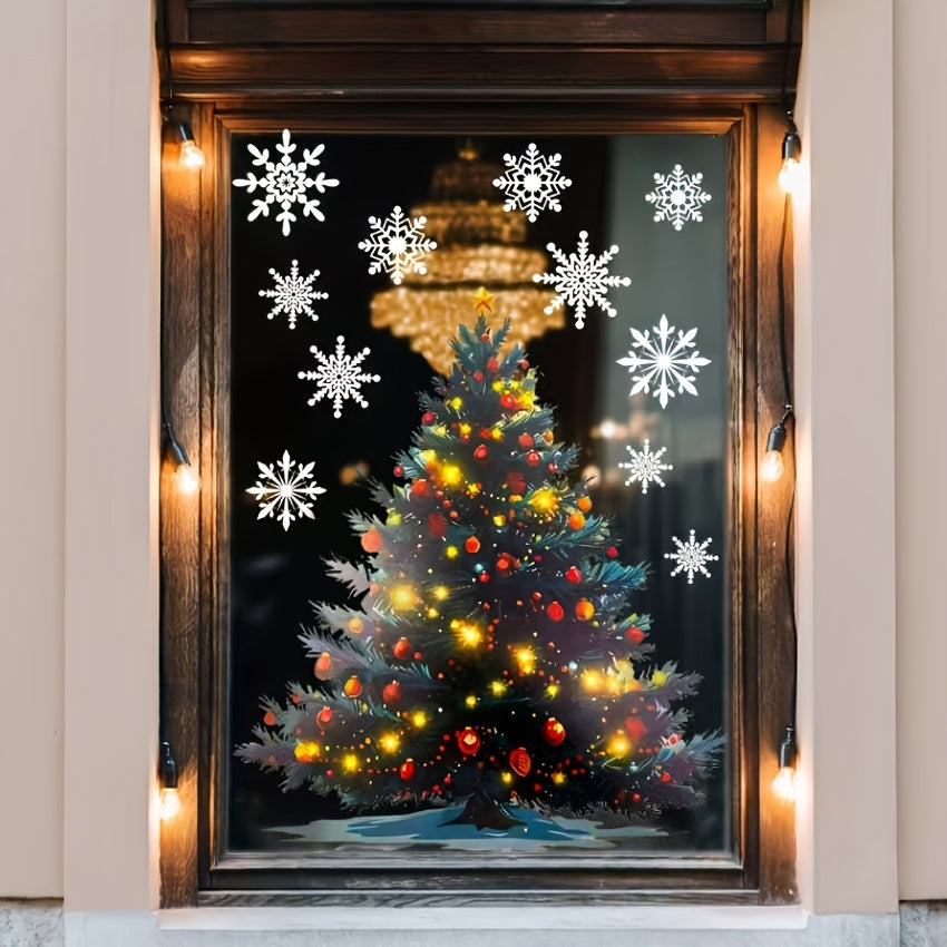 Double-Sided Snowflake and Tree Christmas Window Stickers Waterproof PVC Decals