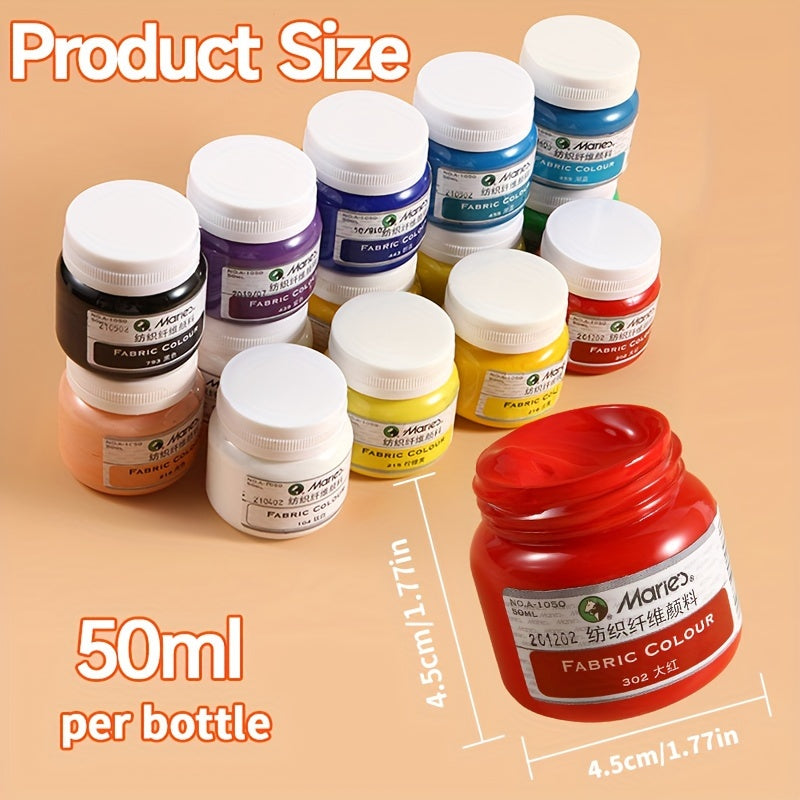 Fabric Paint 50ml Set with 12 Colors for Clothing and DIY Crafts