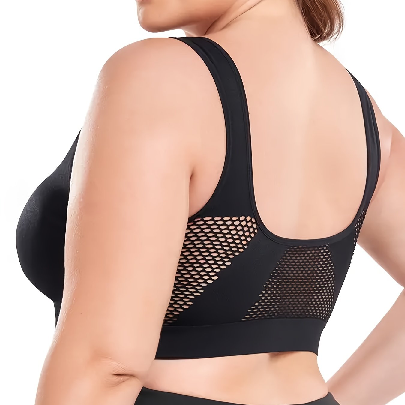 Plus Size Women's Breathable Mesh Wireless Padded Sports Bra Light Pink