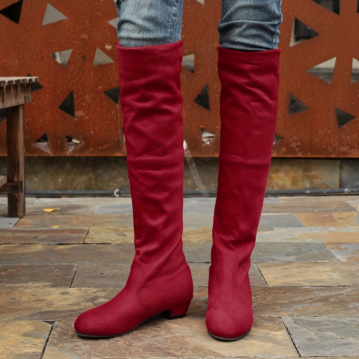 Women's Leather Low-Heeled High-Top Boots Large Sizes