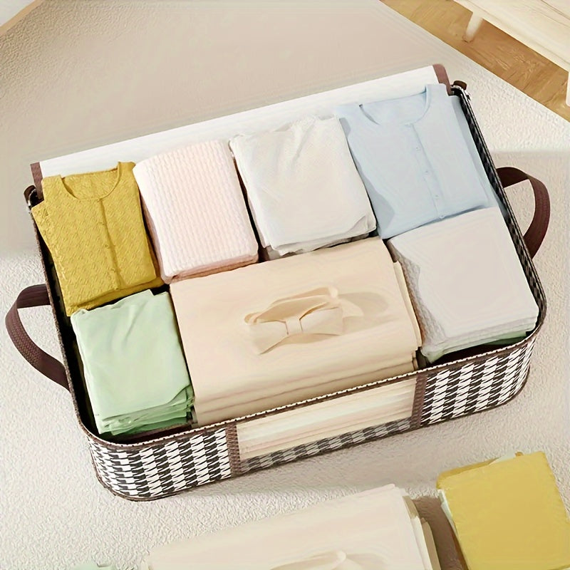 Коробка для хранения из льна с узором «гусиная лапка», пылезащитная, с застежкой-молнией и прозрачным окном для организации дома и автомобиля