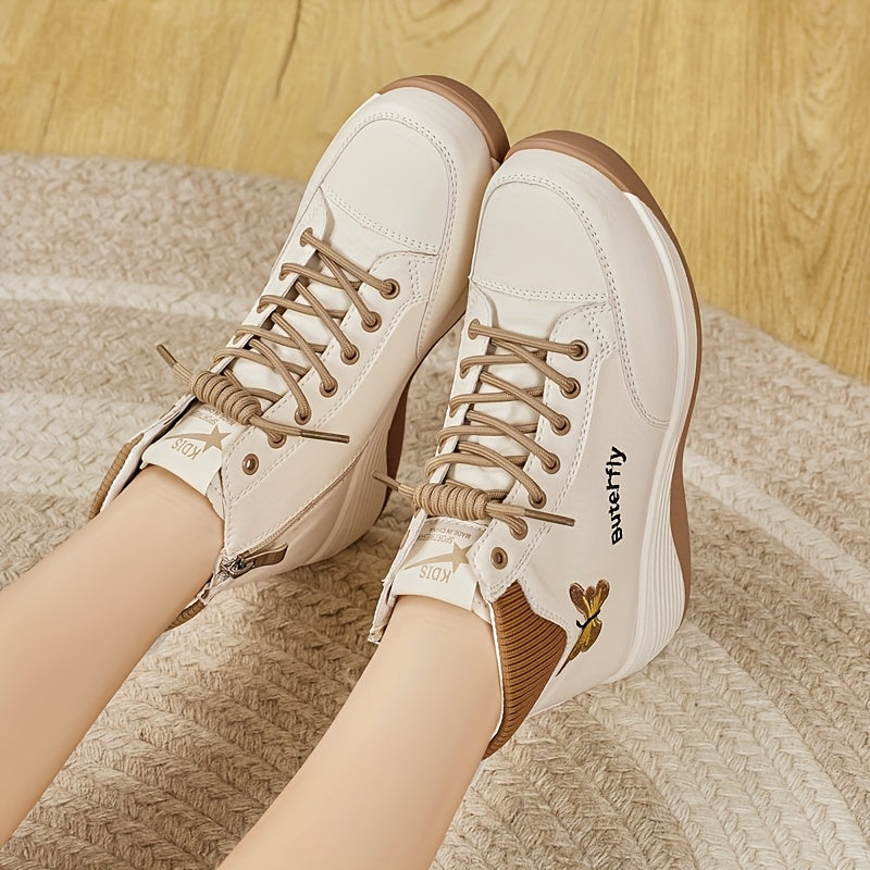 Women's Animal Print Platform Boots with Zipper, Round Toe, Low Heel