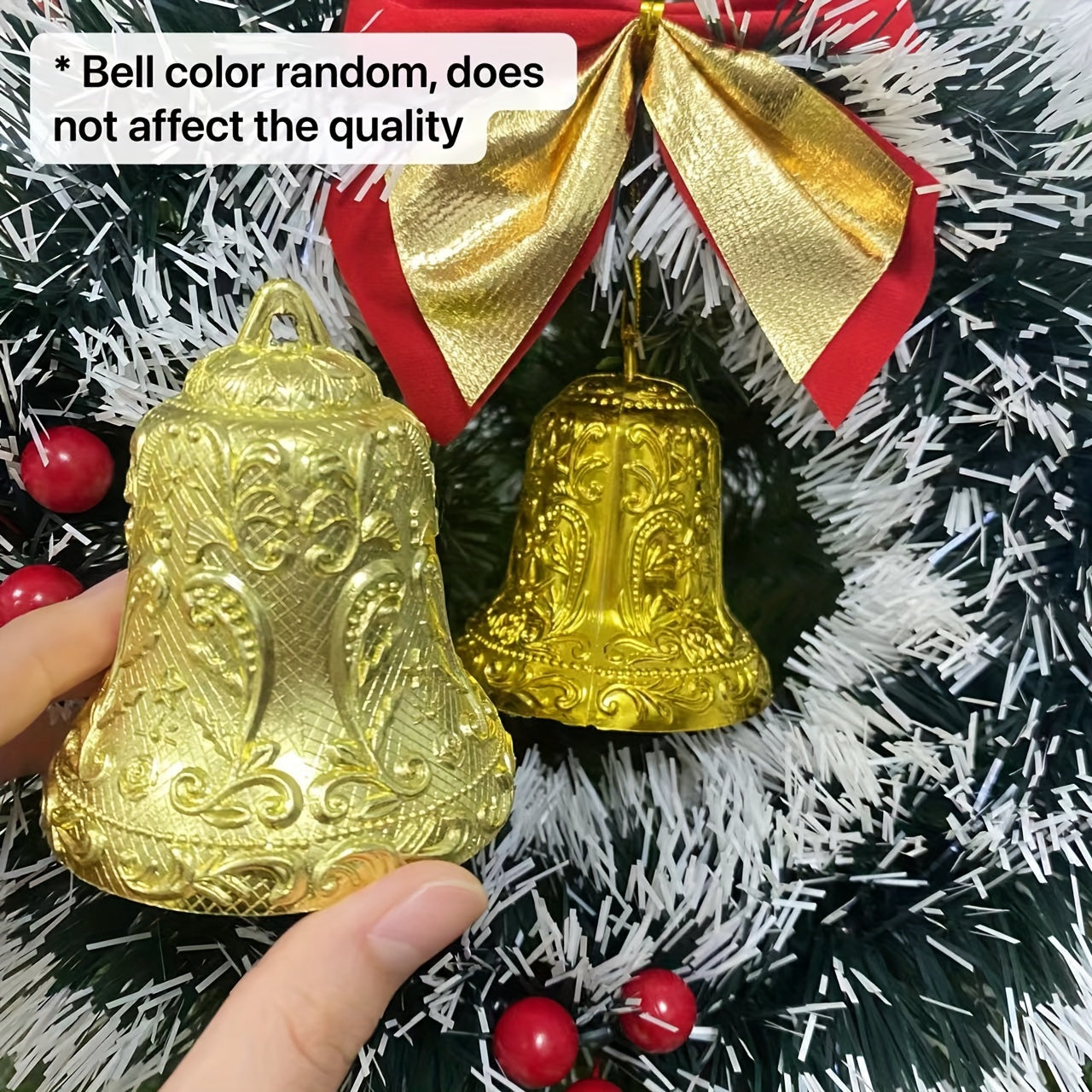 20/30cm Christmas Garland Dark Green White Edge Bells Red Fruit Bow