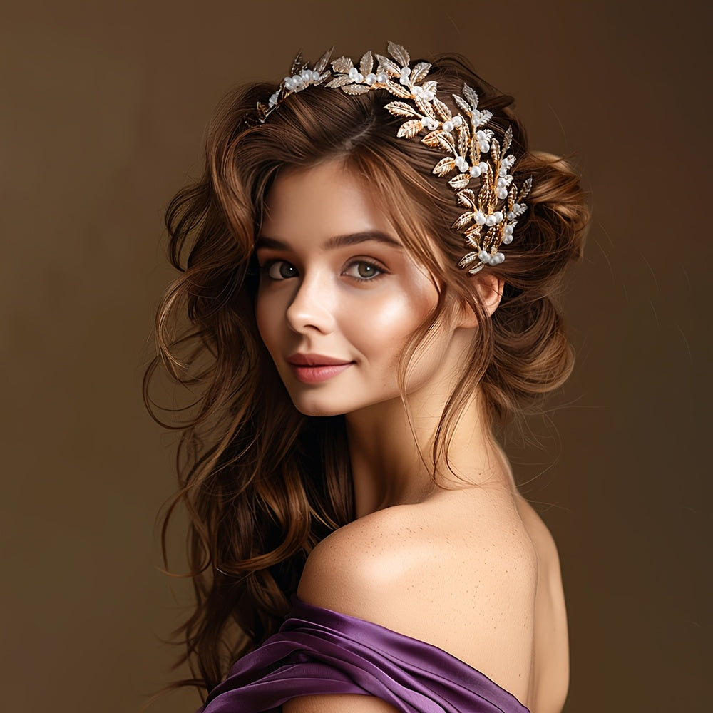 Yuvdoq boshbog'li oltin barglari, sun'iy marjonlar, to'y soch aksessuari