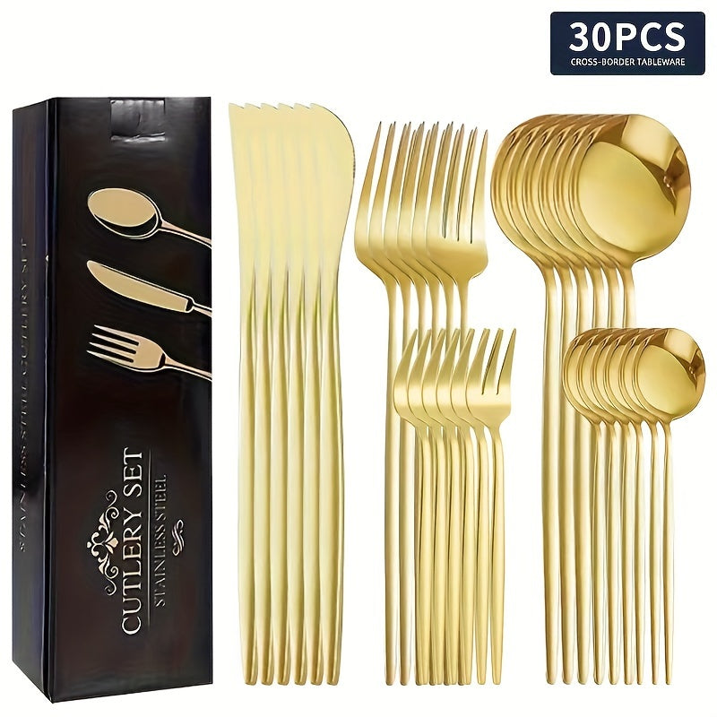 30 Pieces Stainless Steel Cutlery Set for Steaks Western Food Desserts