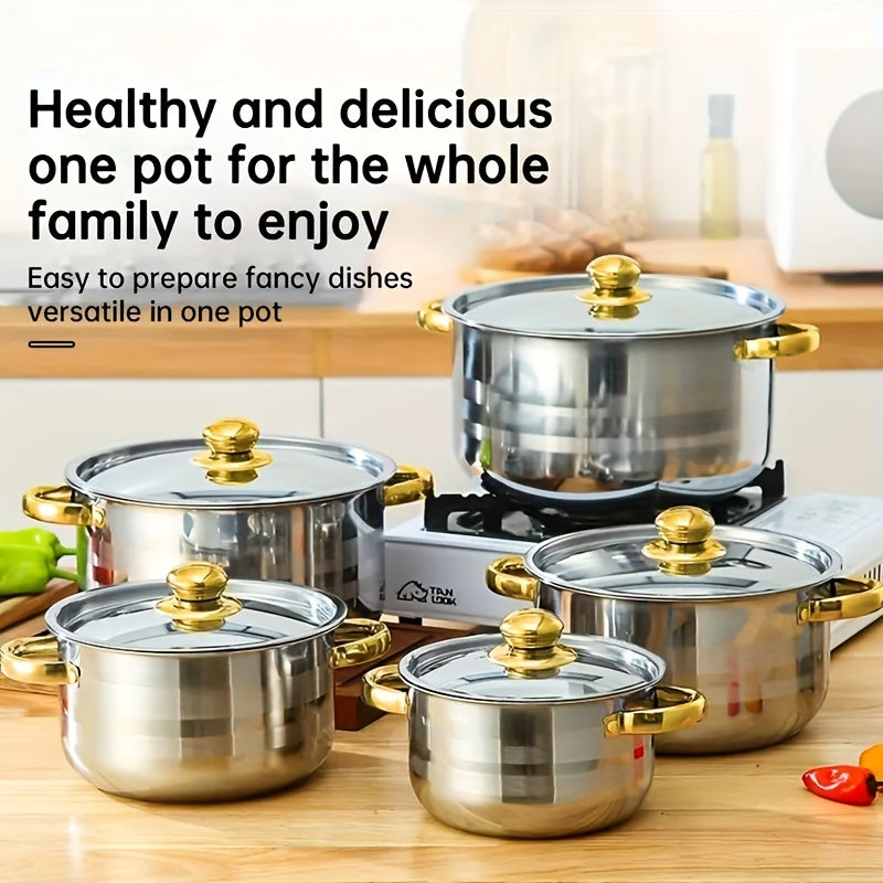 Set of 12 Stainless Steel Cookware Pieces with Glass Lids for Gas Stoves