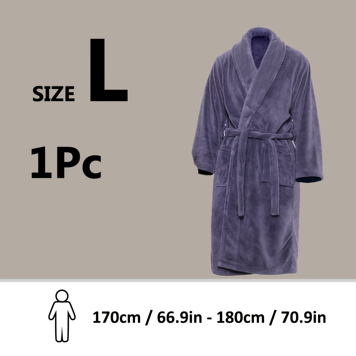 Unisex Fleece Bathrobe with Shawl Collar Soft Machine Washable