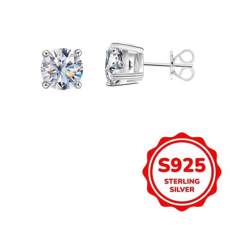 Sterling Silver Stud Earrings for Women with White Cubic Zirconia 3-6mm 0.1-0.8CT