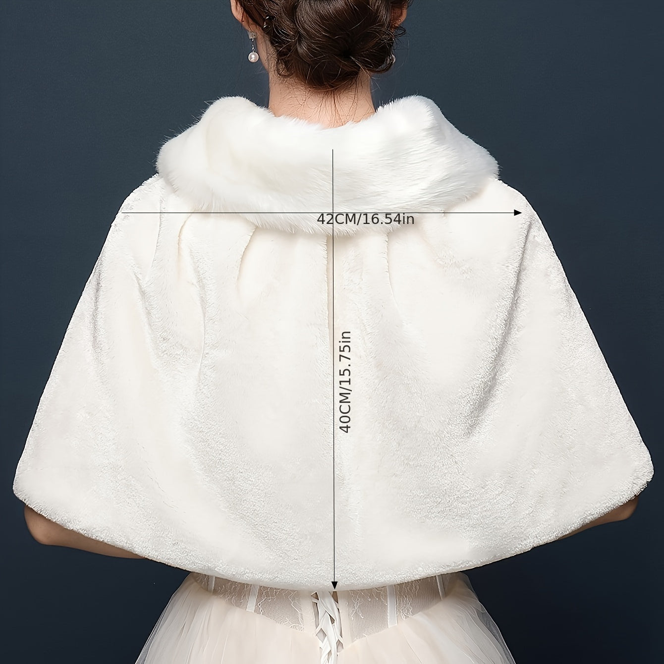 Ayollar uchun oq faux mo'ynali shalv, to'y, bayram, kuz, qish uchun nafis kaput