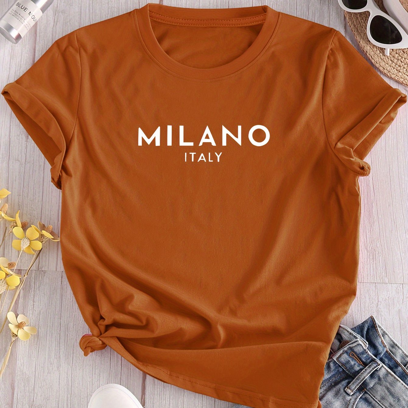Women's Print T-Shirt with Short Sleeves Crew Neck Polyester Blend Spring Summer Fall Collection