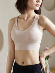 Women's Seamless Wireless Sports Bra with Removable Pads and Racerback Nylon Blend