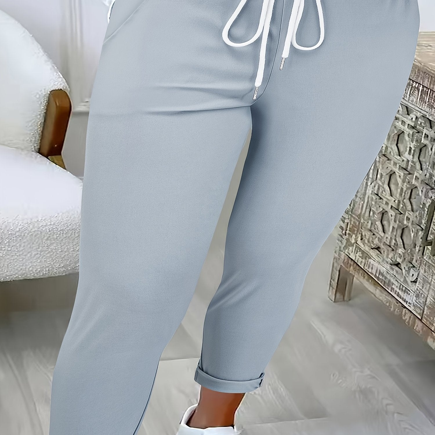 Pantalones largos ajustados para mujeres talla plus, casual, negros